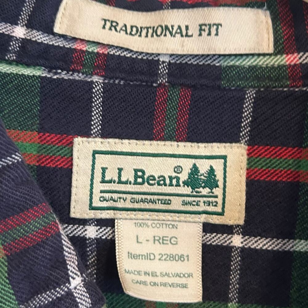 LL Bean Green White Plaid Button Down Shirt Mens Sz Large Traditional Fit Cotton - Picture 7 of 16
